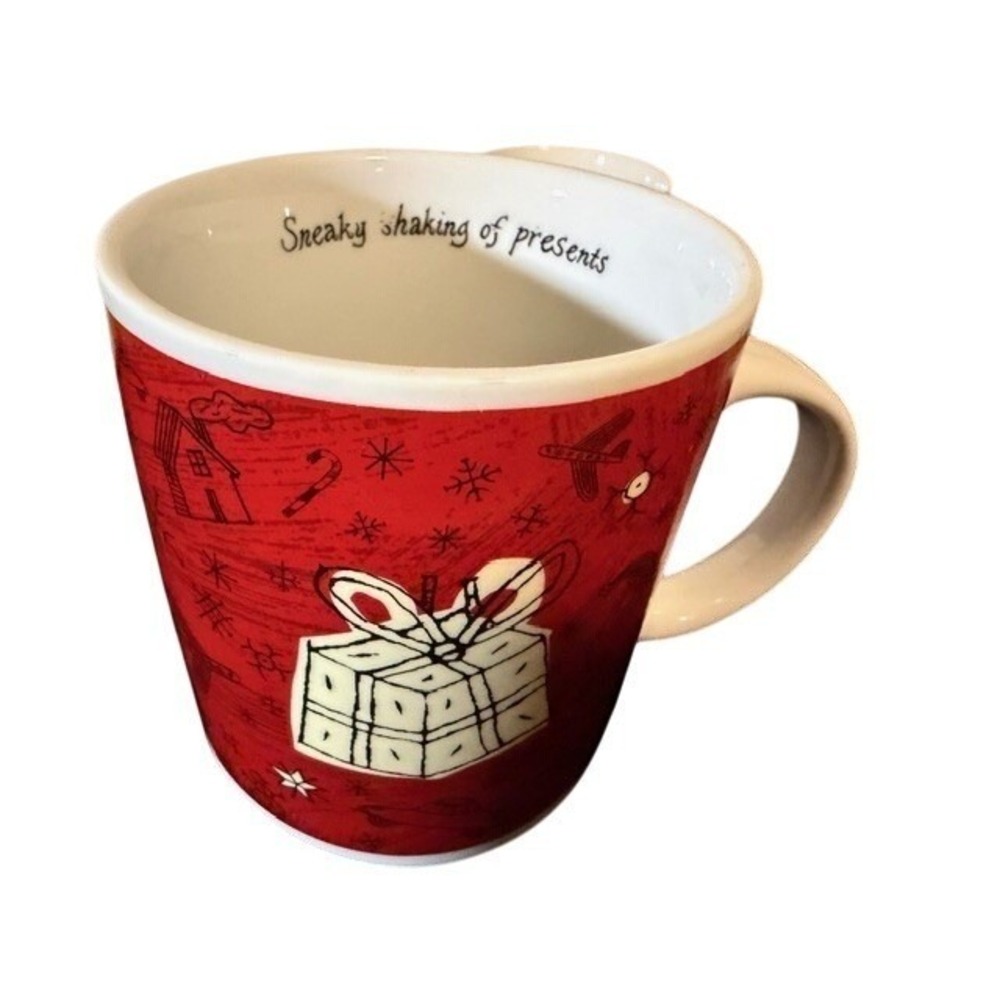 Starbucks Vintage Barista Holiday Christmas Mug Red Present Snowflakes 2000 16oz